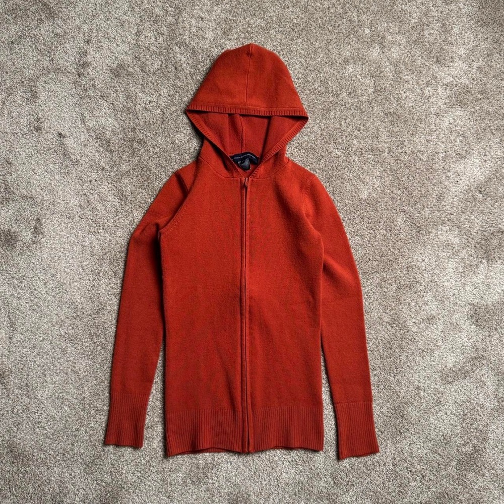 ORANGE FRENCH CONNECTION KNIT ZIP UP HOODIE